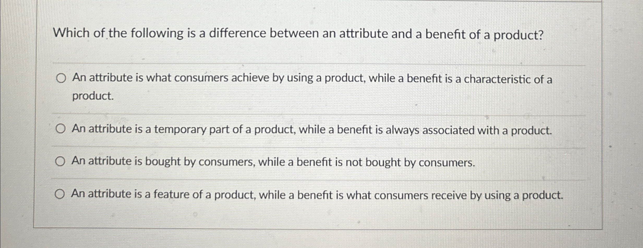  Which of the following is a difference between an attribute and