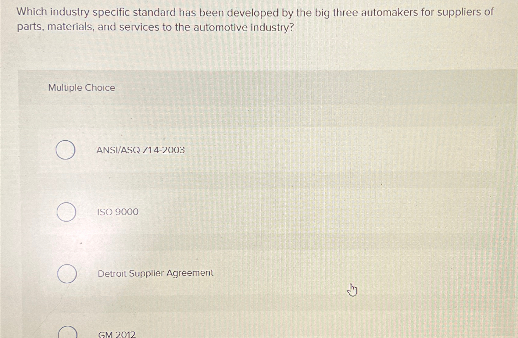  Which industry specific standard has been developed by the big three