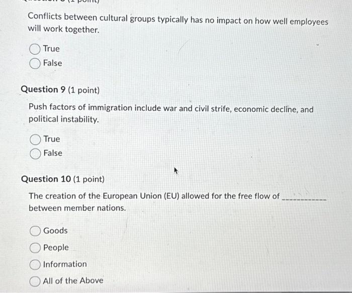  Conflicts between cultural groups typically has no impact on how well