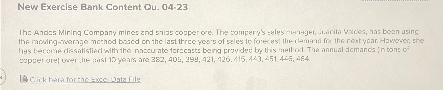  New Exercise Bank Content Qu.04-23 The Andes Mining Company mines and