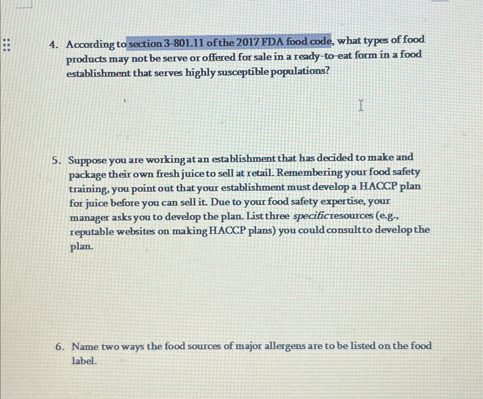  According to section 3-801.11 of the 2017 FDA food code, what