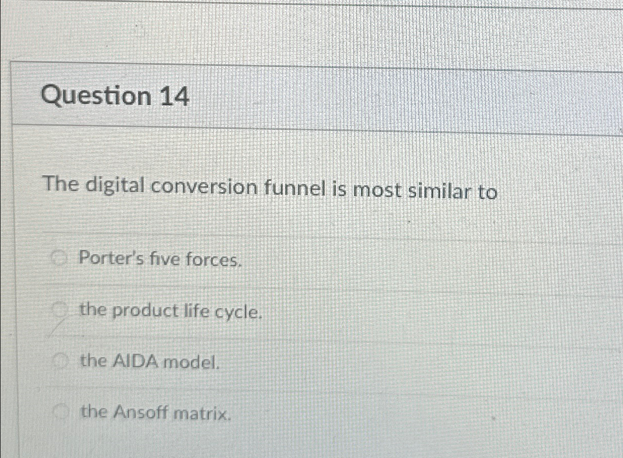  Question 14 The digital conversion funnel is most similar to Porter's