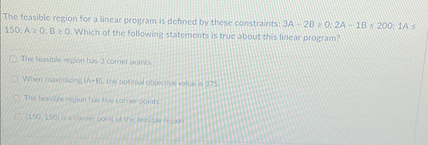  The feasible region for a linear program is defined by these