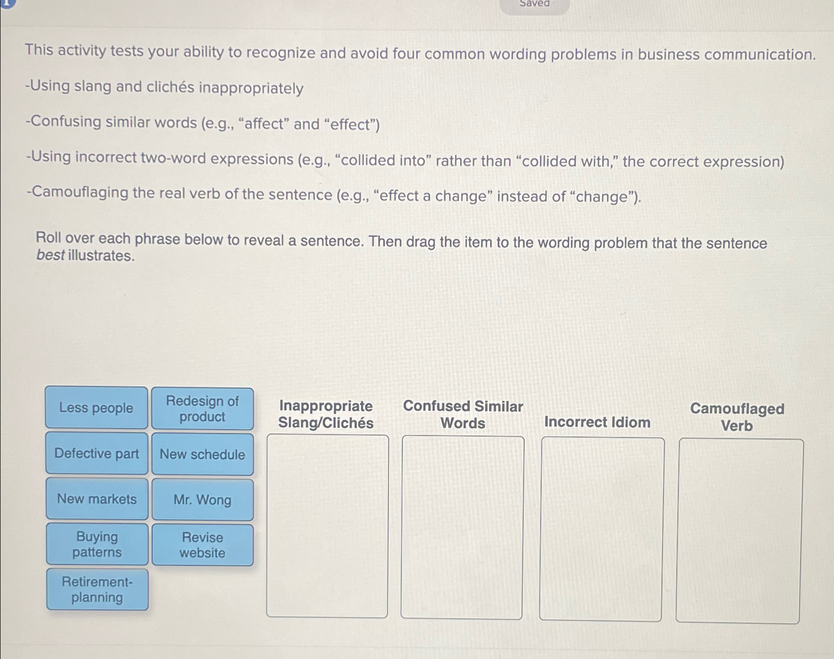  This activity tests your ability to recognize and avoid four common