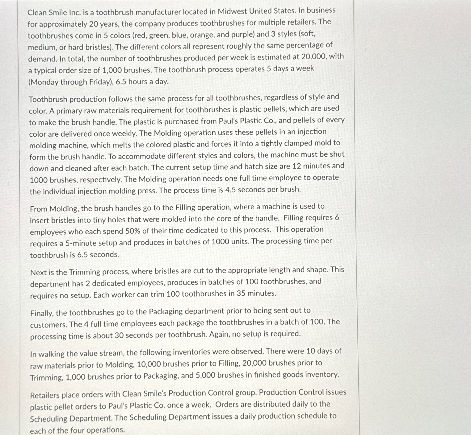  Create the Current-State Value Stream Map (VSM) for Clean Smile Inc.