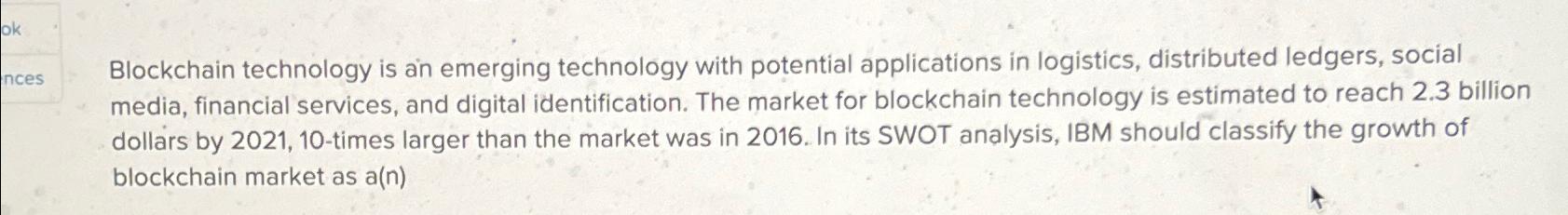  Blockchain technology is an emerging technology with potential applications in logistics,