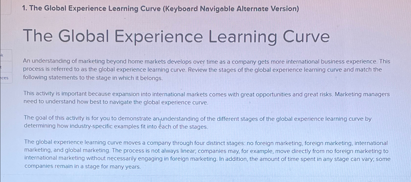  The Global Experience Learning Curve (Keyboard Navigable Alternate Version) The Global