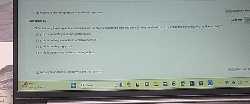  A. Moving to another question will save this response. Question 450
