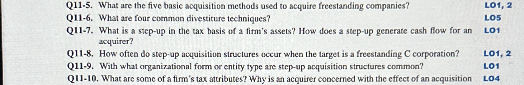  Q11-5. What are the five basic acquisition methods used to acquire