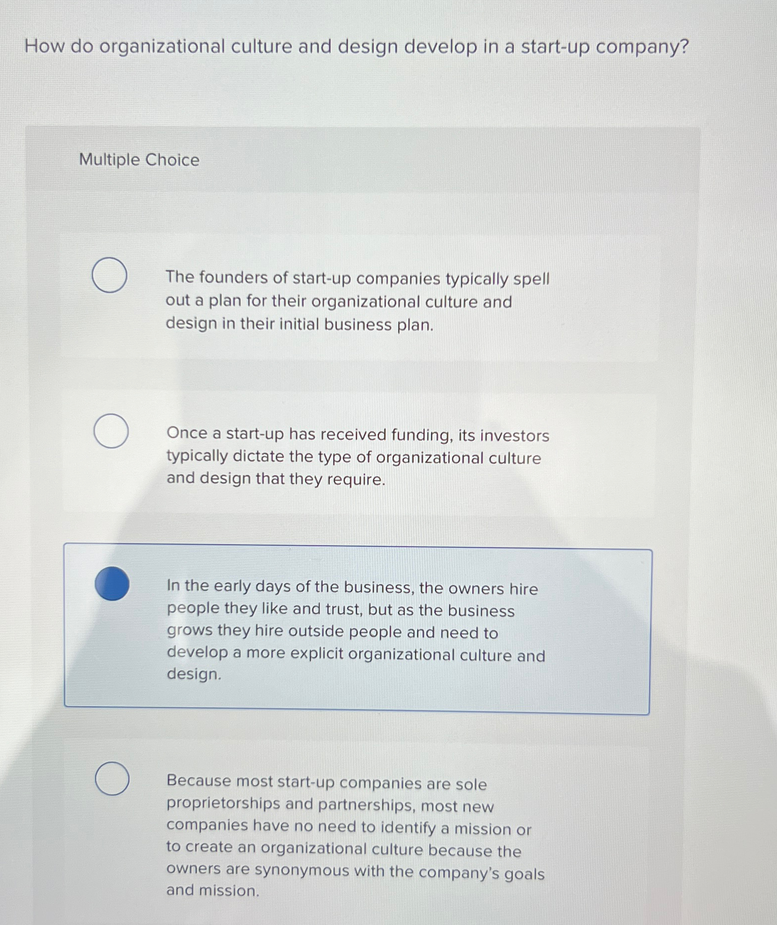  How do organizational culture and design develop in a start-up company?