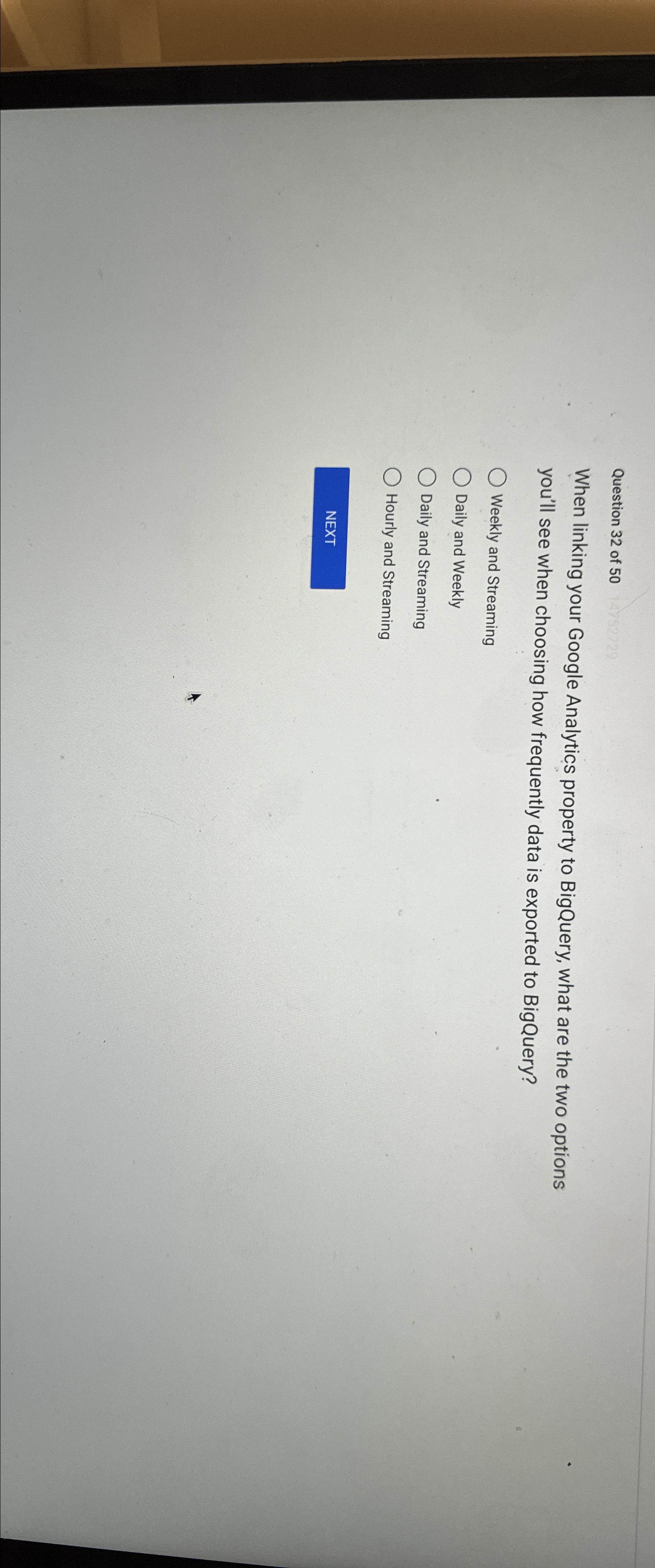  Question 32 of 50 When linking your Google Analytics property to
