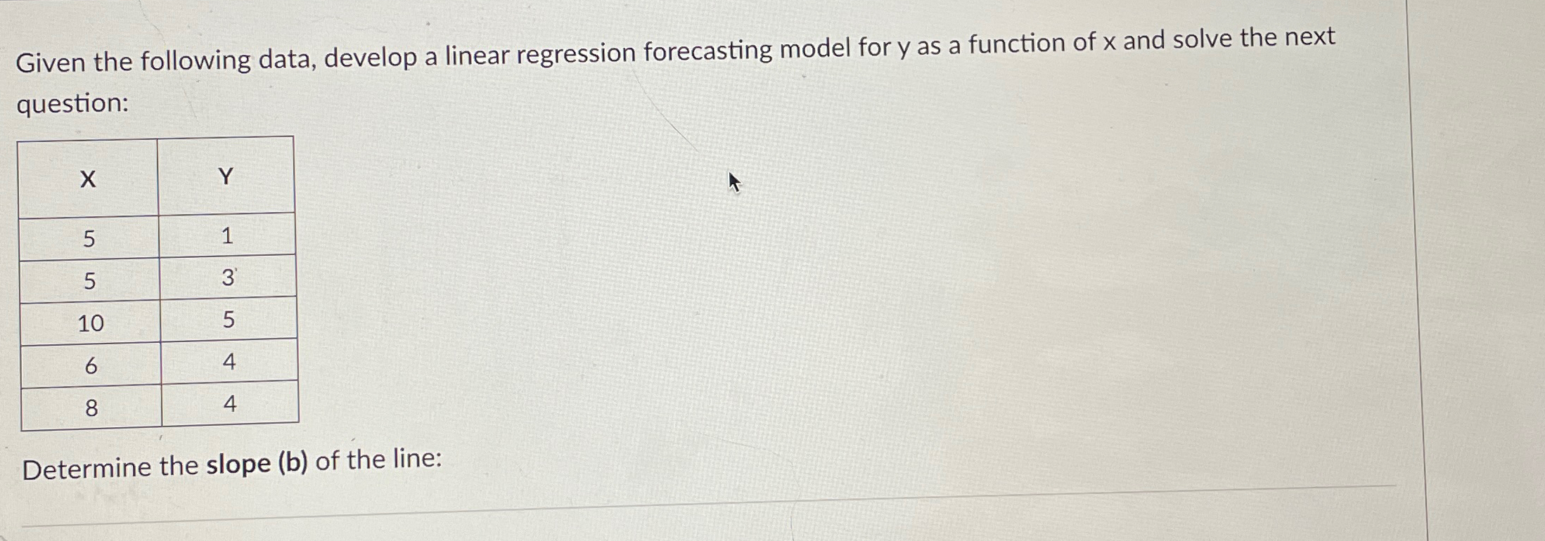  Given the following data, develop a linear regression forecasting model for