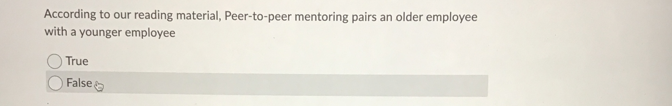  According to our reading material, Peer-to-peer mentoring pairs an older employee