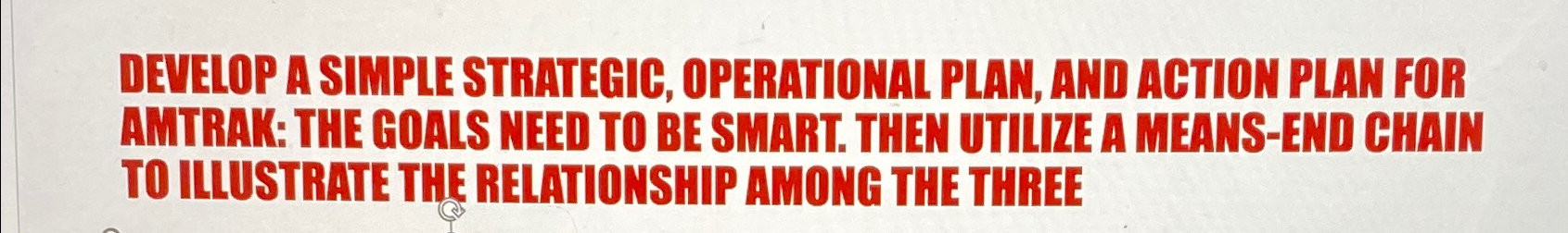  DEVELOP A SIMPLE STRATEGIC, OPERATIONAL PLAN, AND ACTION PLAN FOR AMTRAK: