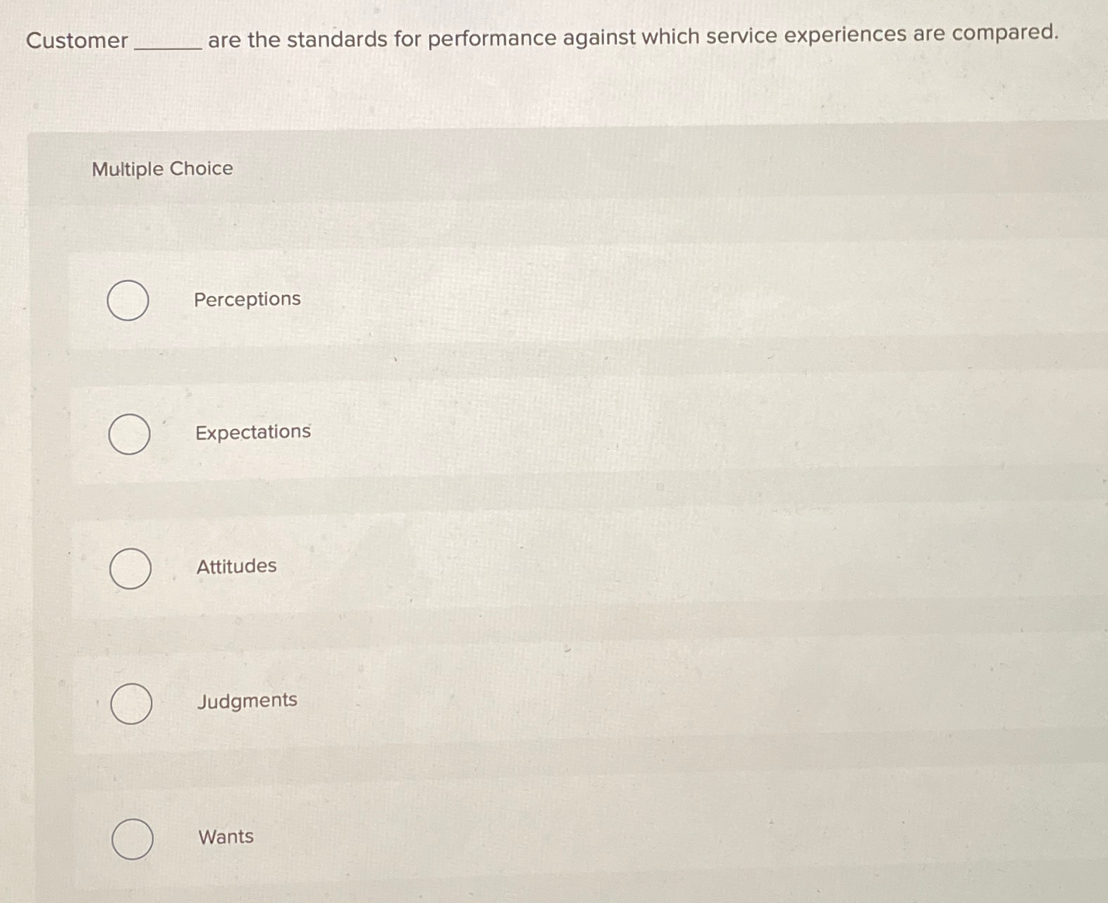  Customer are the standards for performance against which service experiences are