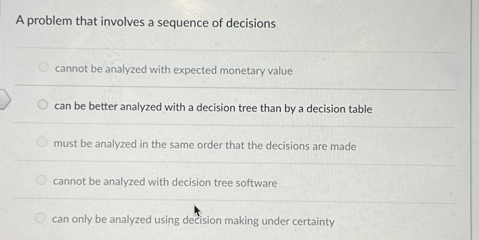  A problem that involves a sequence of decisions cannot be analyzed