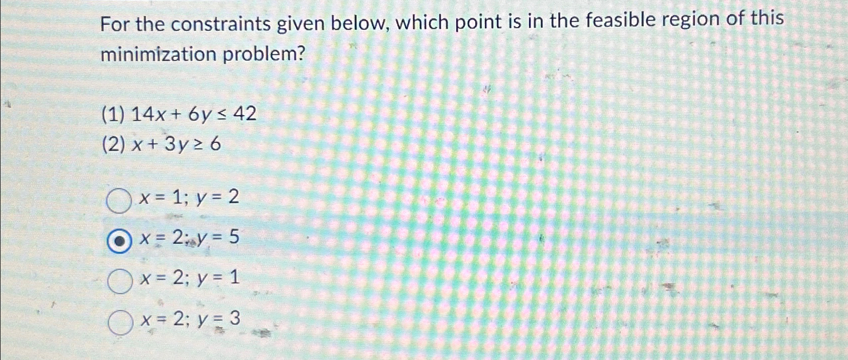  For the constraints given below, which point is in the feasible