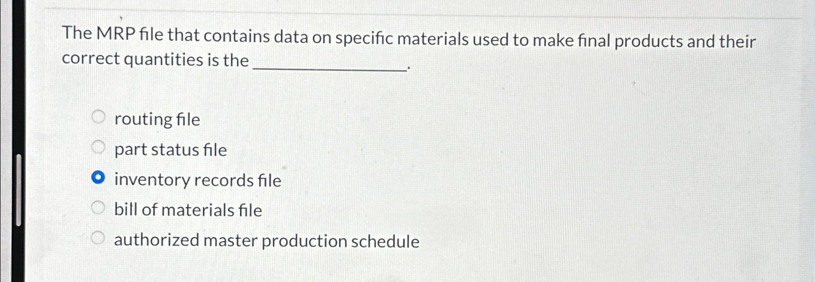  The MRP file that contains data on specific materials used to