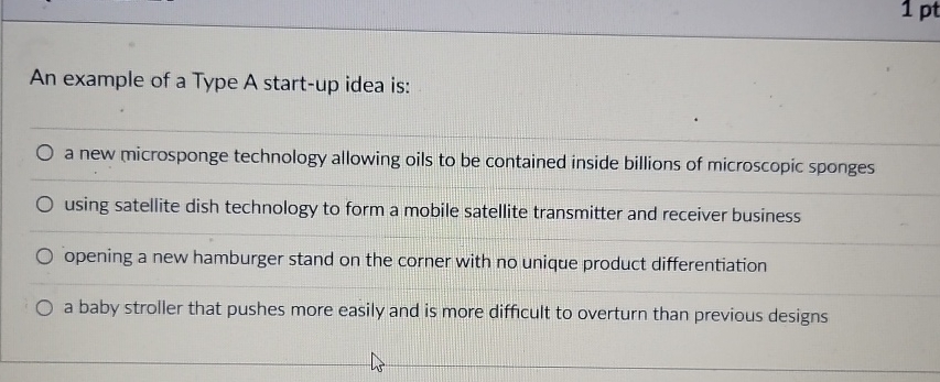  An example of a Type A start-up idea is: a new