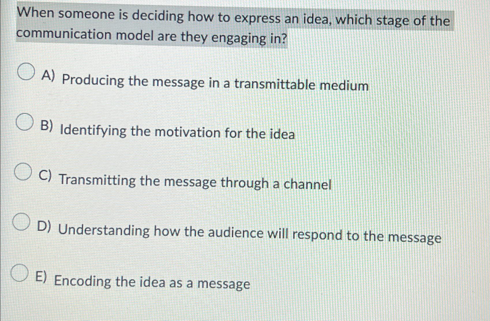  When someone is deciding how to express an idea, which stage