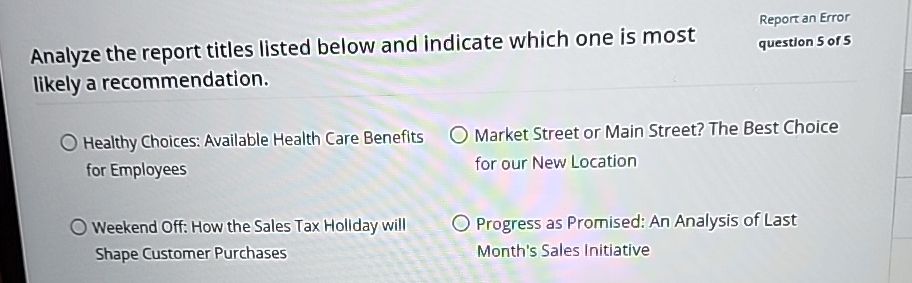  Analyze the report titles listed below and indicate which one is
