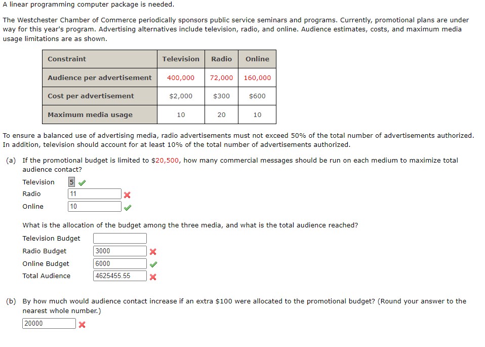 Please answer both A & B with work! A linear programming computer