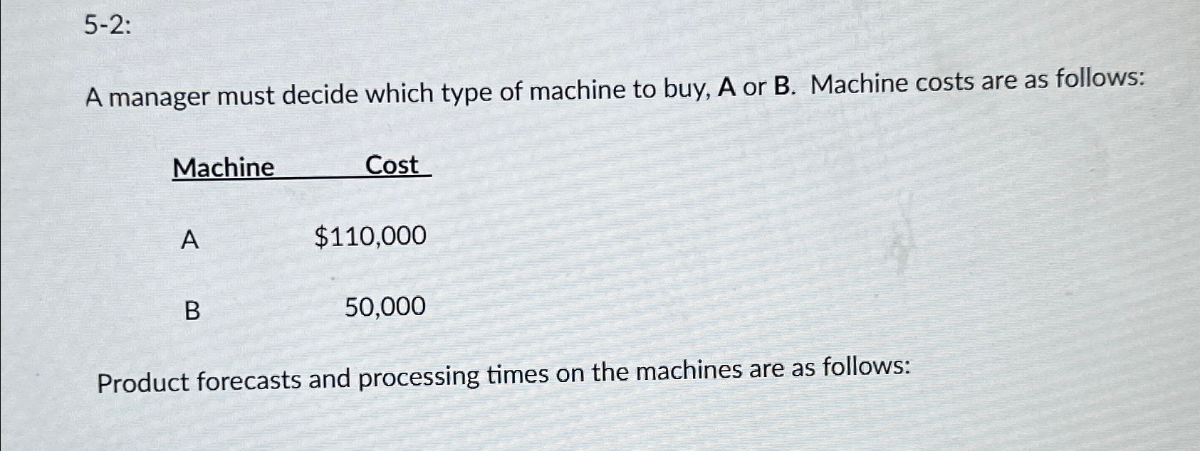  5-2: A manager must decide which type of machine to buy,