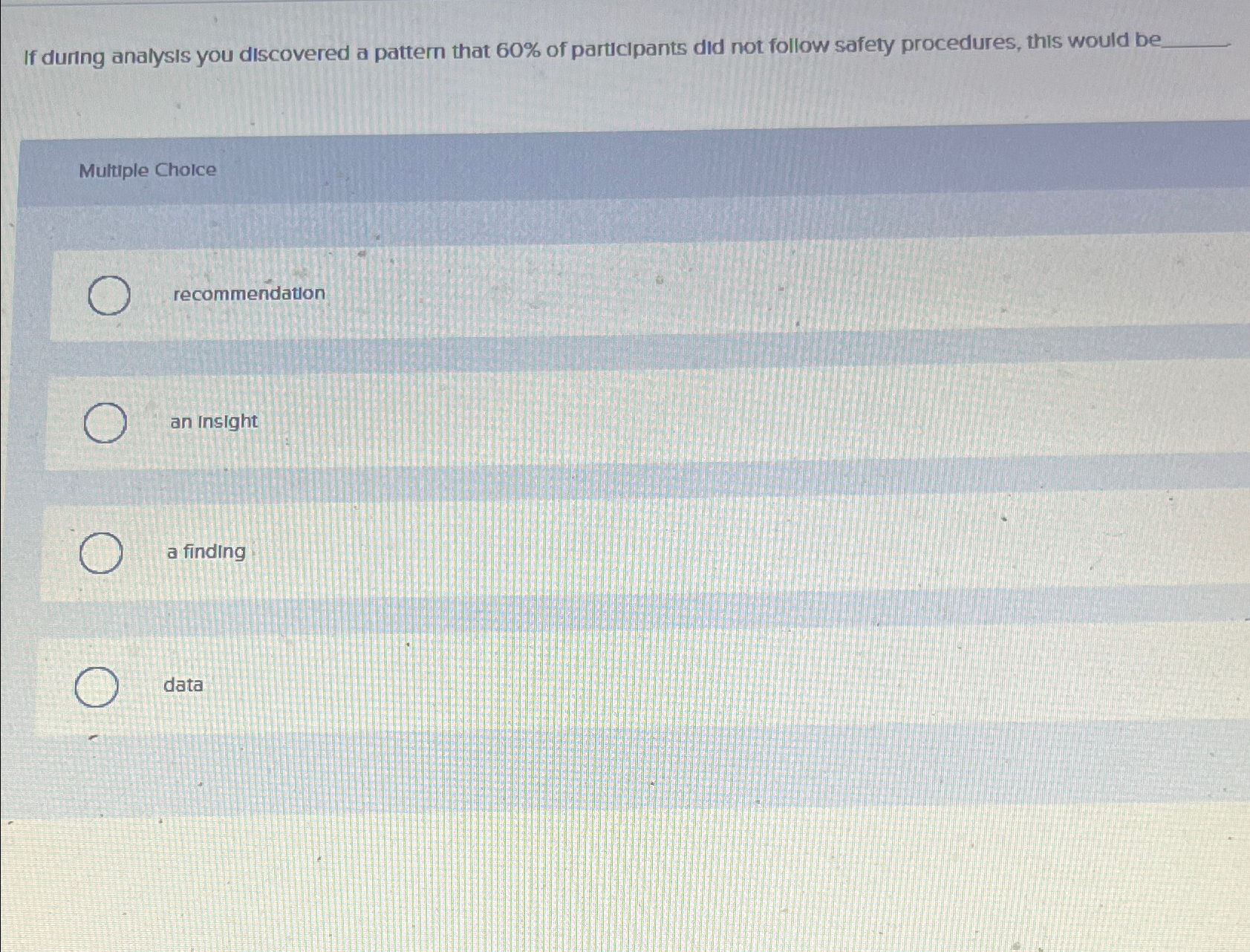  If during analysis you discovered a pattern that 60% of participants