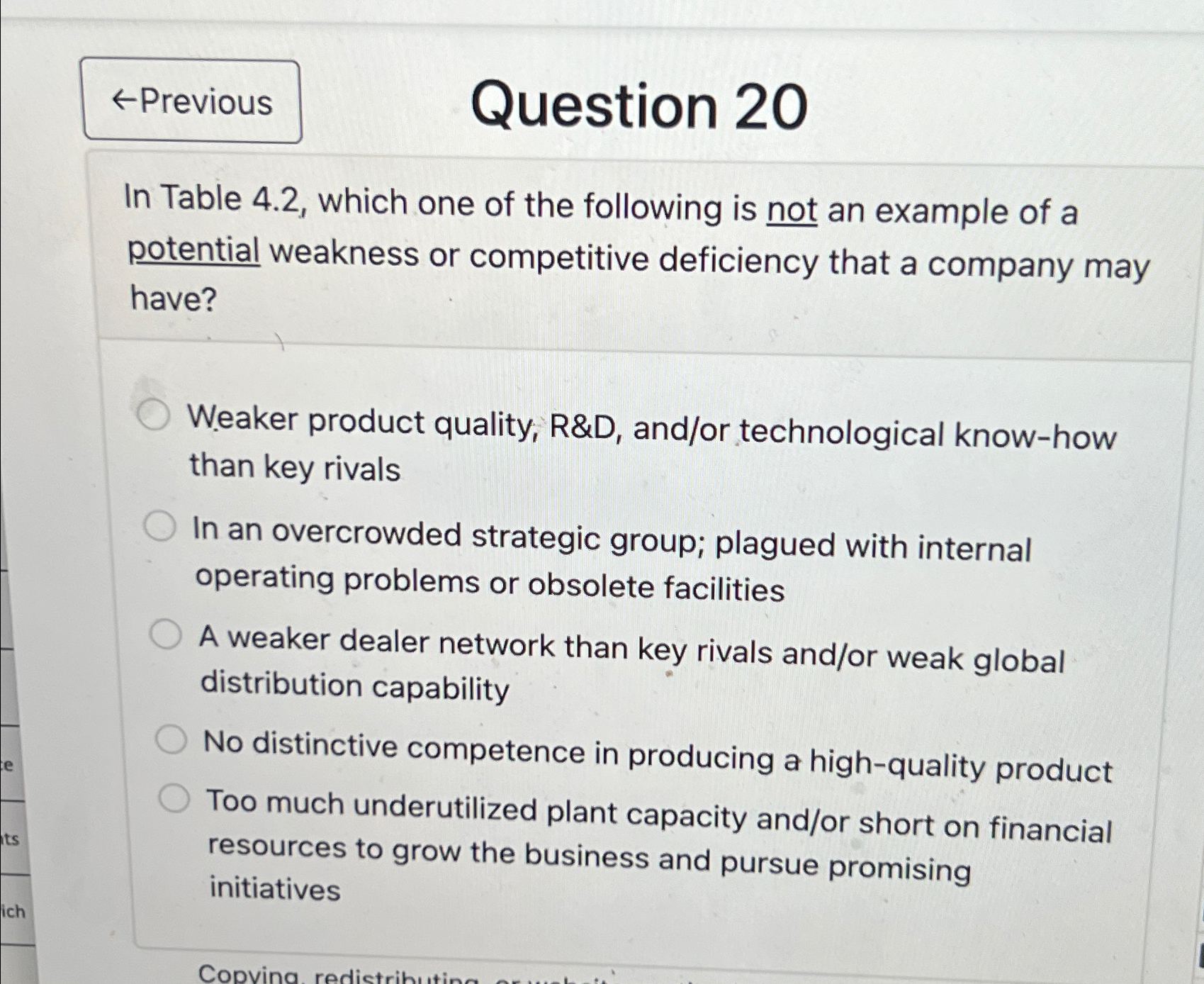  Question 20 In Table 4.2, which one of the following is