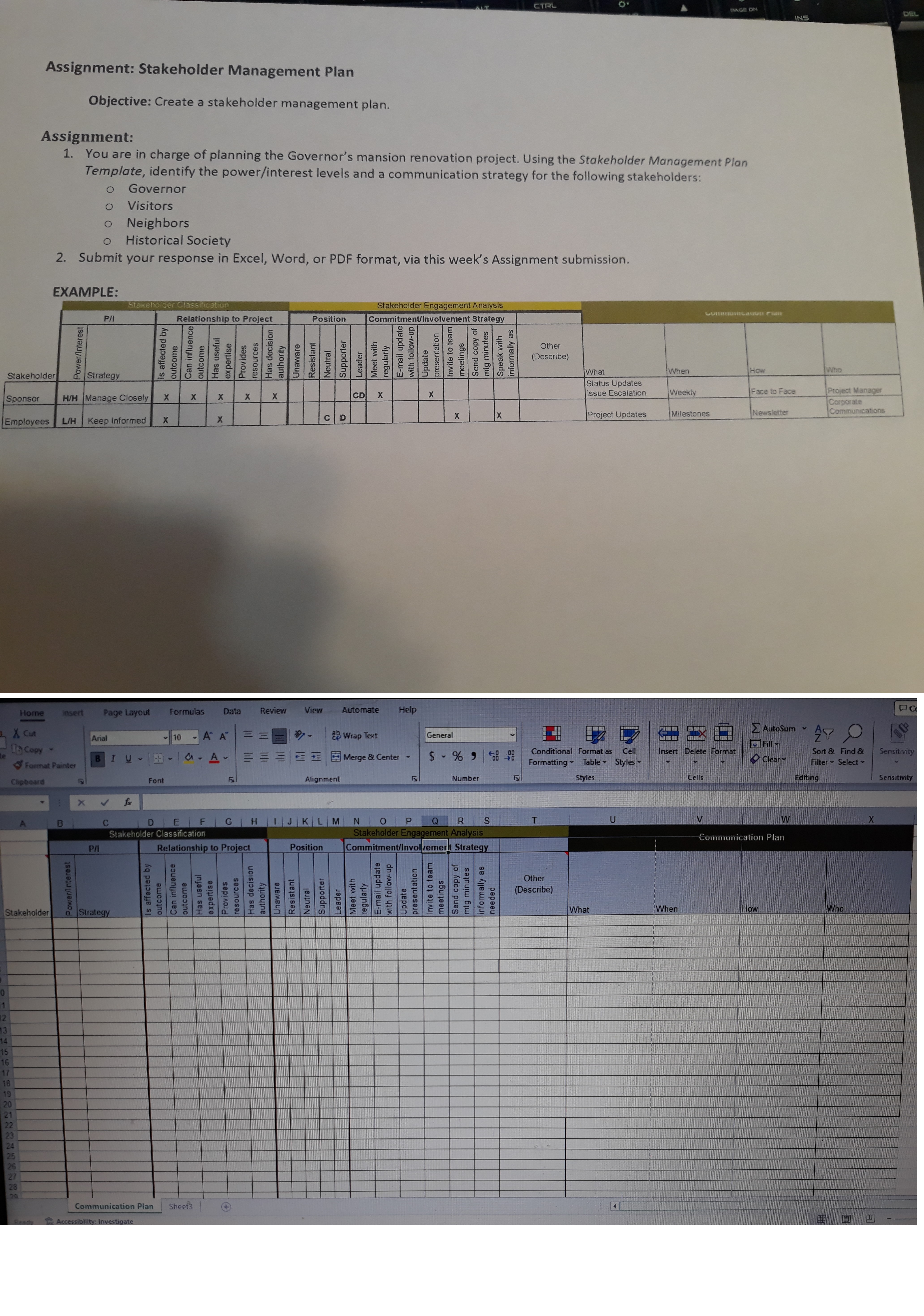  Assignment: Stakeholder Management Plan Objective: Create a stakeholder management plan. Assignment: