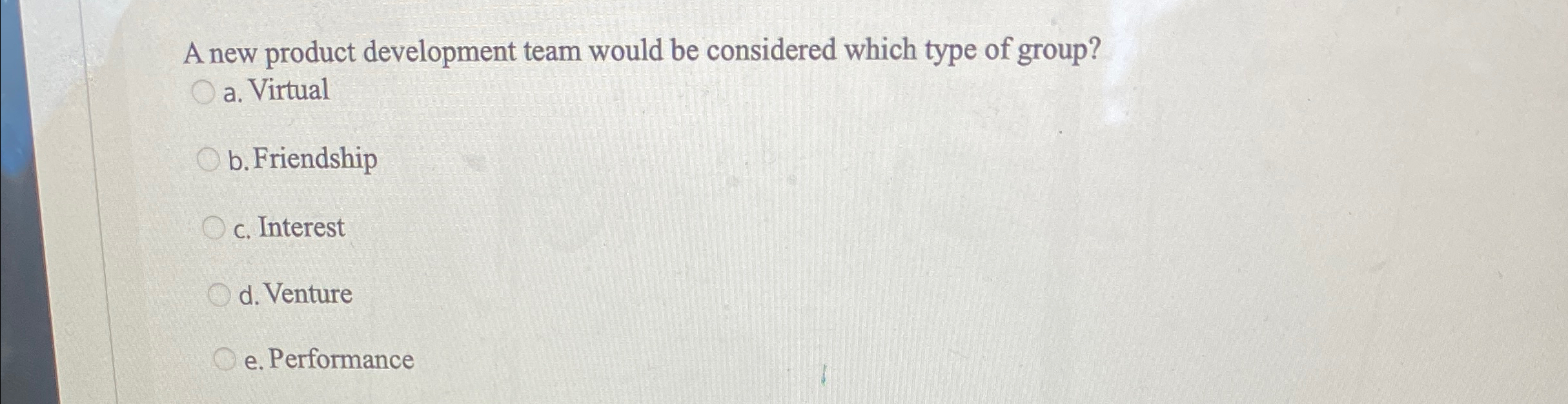  A new product development team would be considered which type of