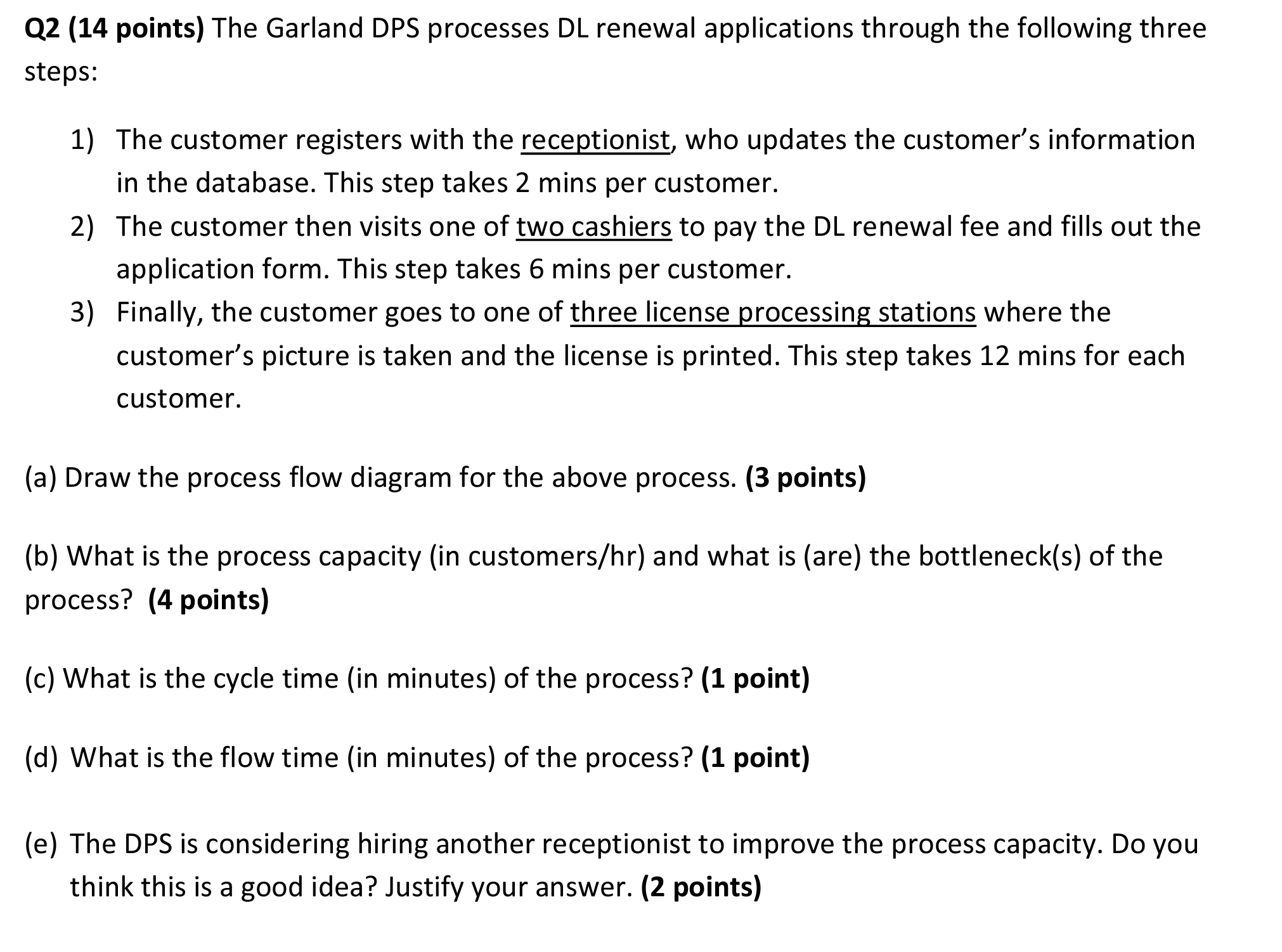  Q2(14 points) The Garland DPS processes DL renewal applications through the