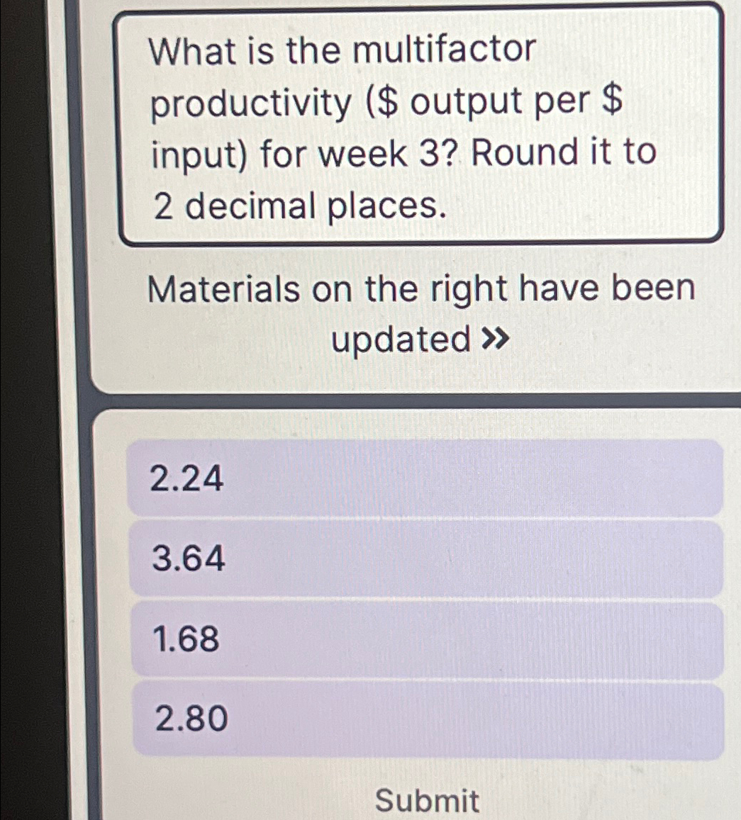  What is the multifactor productivity ($ output per $ input) for