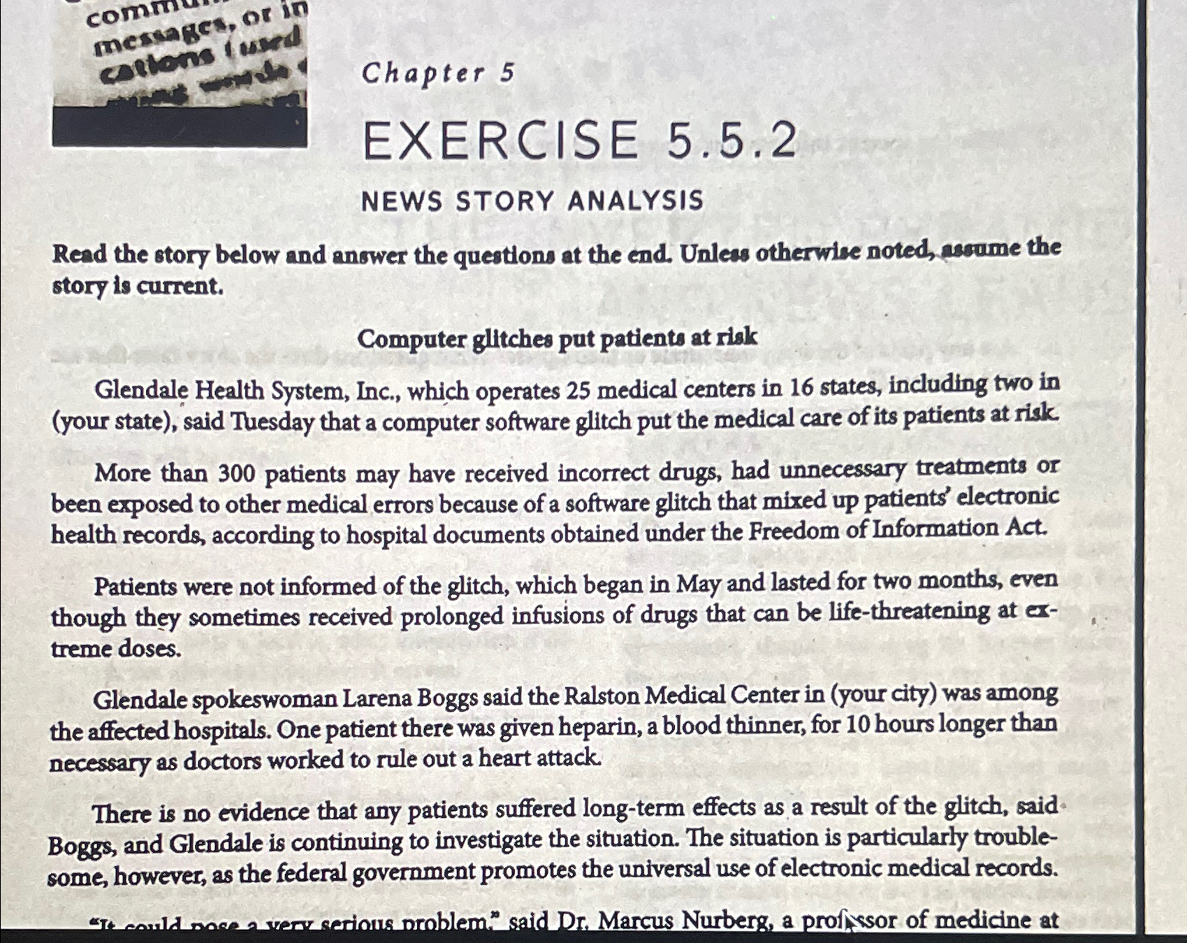  Chapter 5 EXERCISE 5.5.2 NEWS STORY ANALYSIS Read the story below