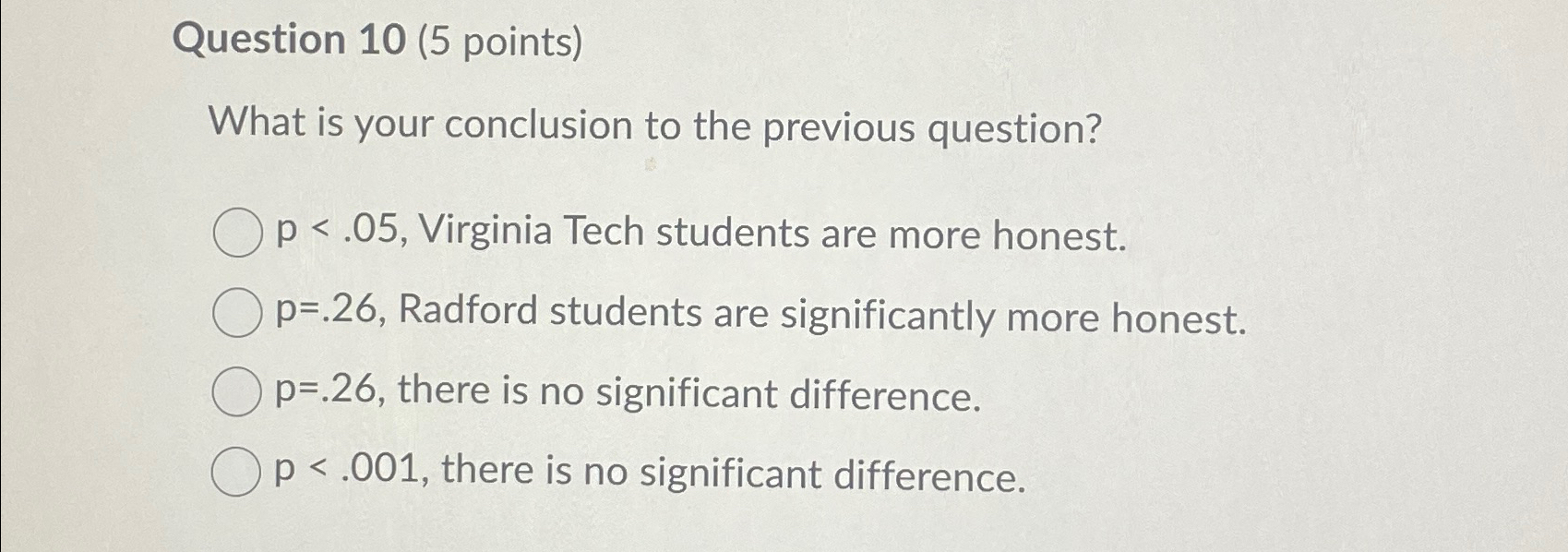  Question 10(5 points) What is your conclusion to the previous question?