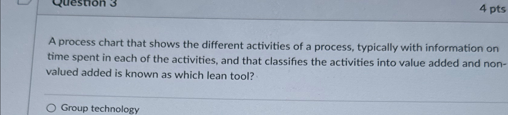  A process chart that shows the different activities of a process,