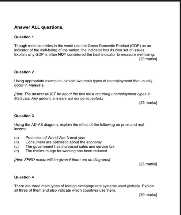  Question 1 Though most countries in the world use the Gross
