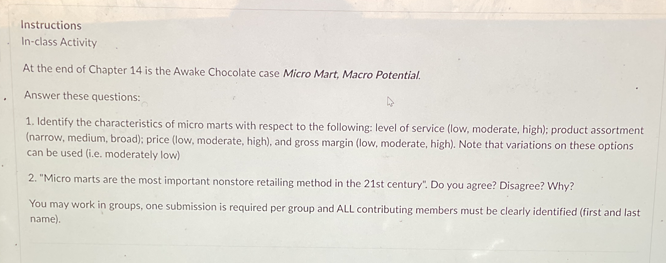  Instructions In-class Activity At the end of Chapter 14 is the