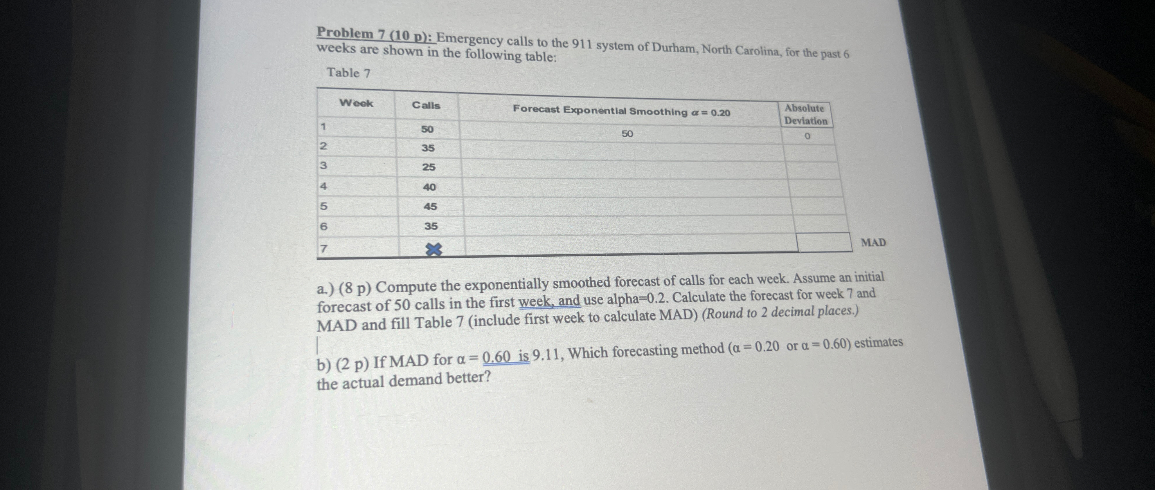  Problem p): Emergency calls to the 911 system of Durham, North