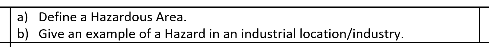  a) Define a Hazardous Area. b) Give an example of a