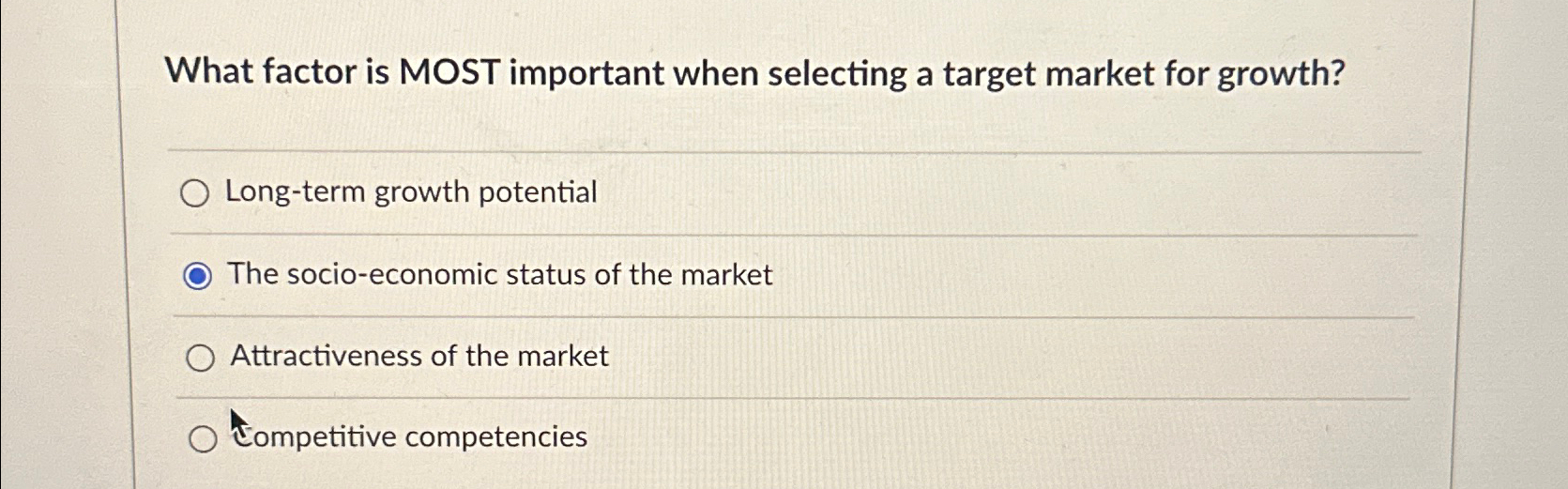  What factor is MOST important when selecting a target market for