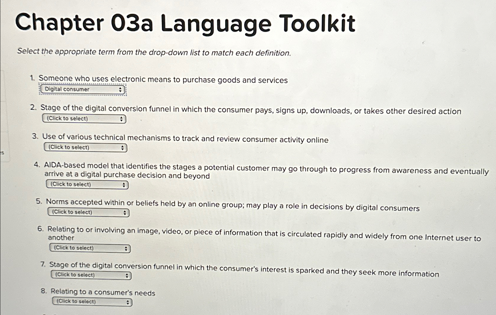  Chapter 03 a Language Toolkit Select the appropriate term from the