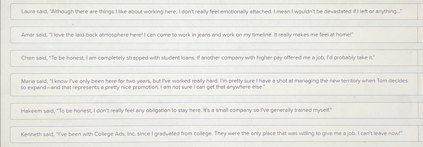  Laura said, "Although there are things I like about working here,