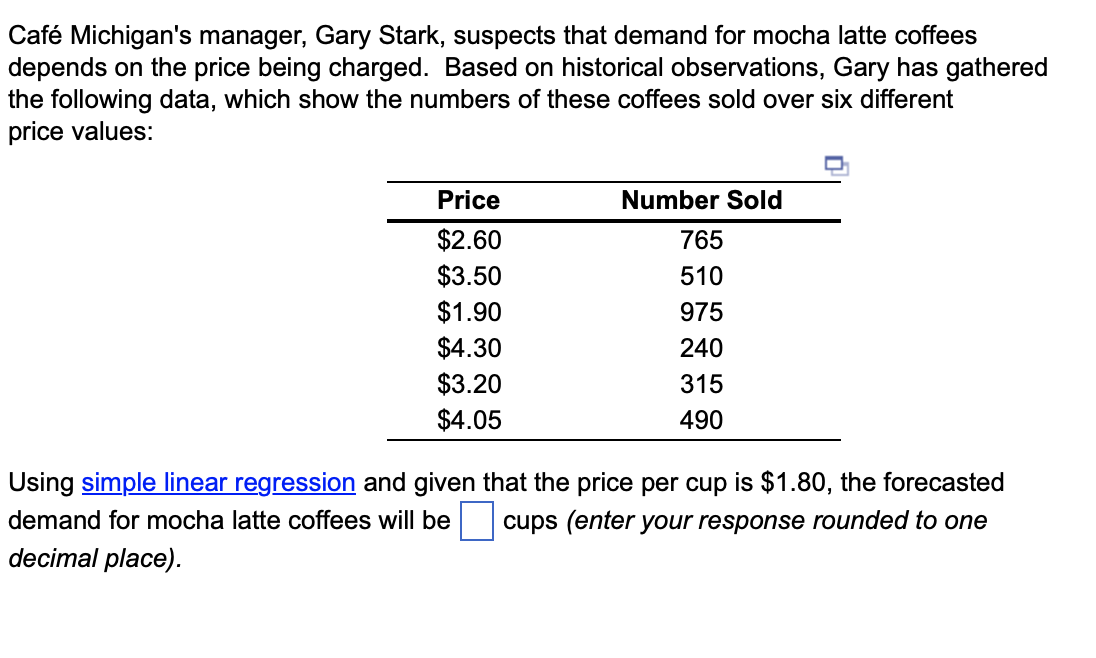  Caf Michigan's manager, Gary Stark, suspects that demand for mocha latte