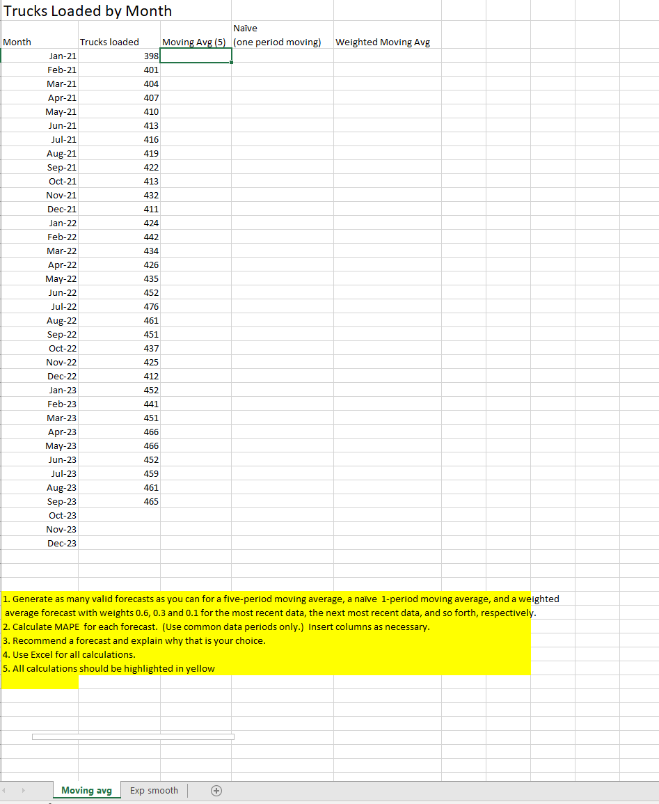  Trucks Loaded by Month 1. Generate as many valid forecasts as