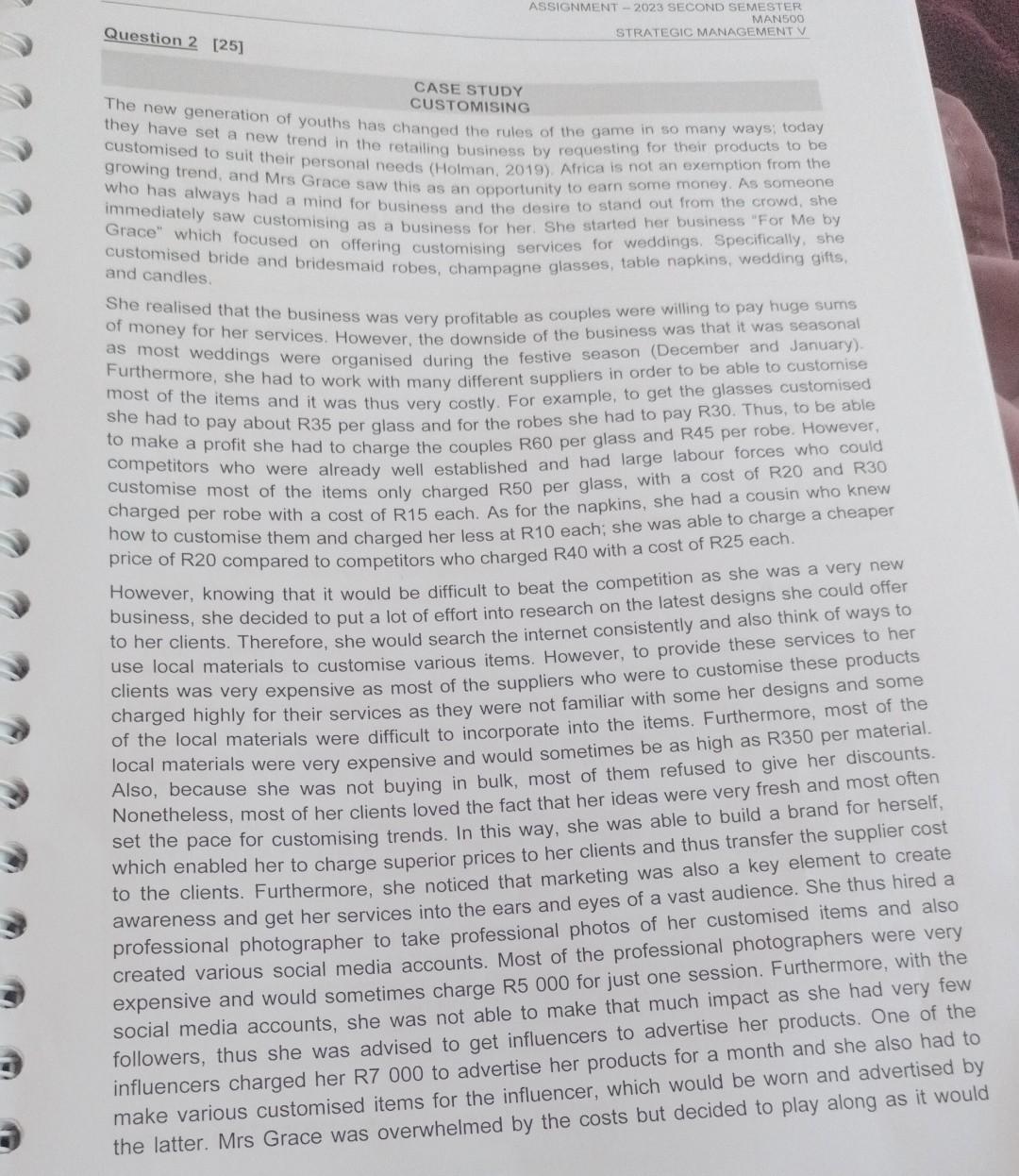  what is the answer? Question 2 [25] CASE STUDY CUSTOMISING The