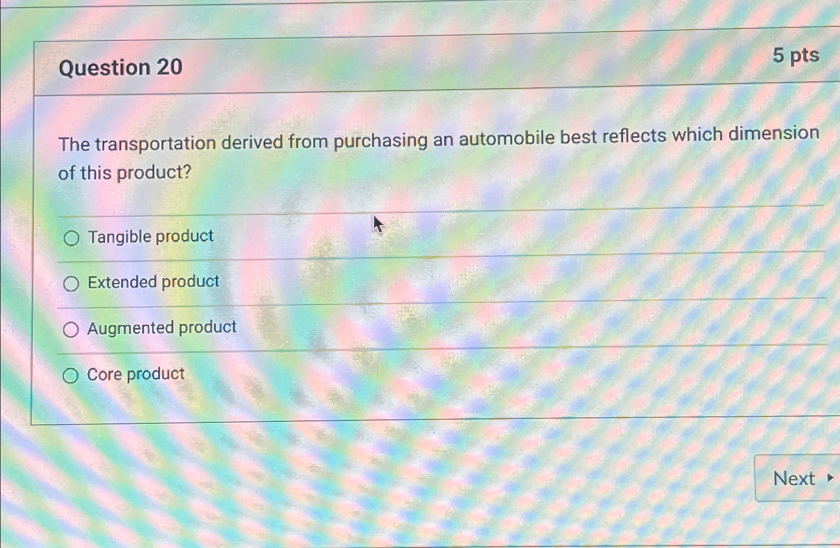 Question 20 5 pts The transportation derived from purchasing an automobile