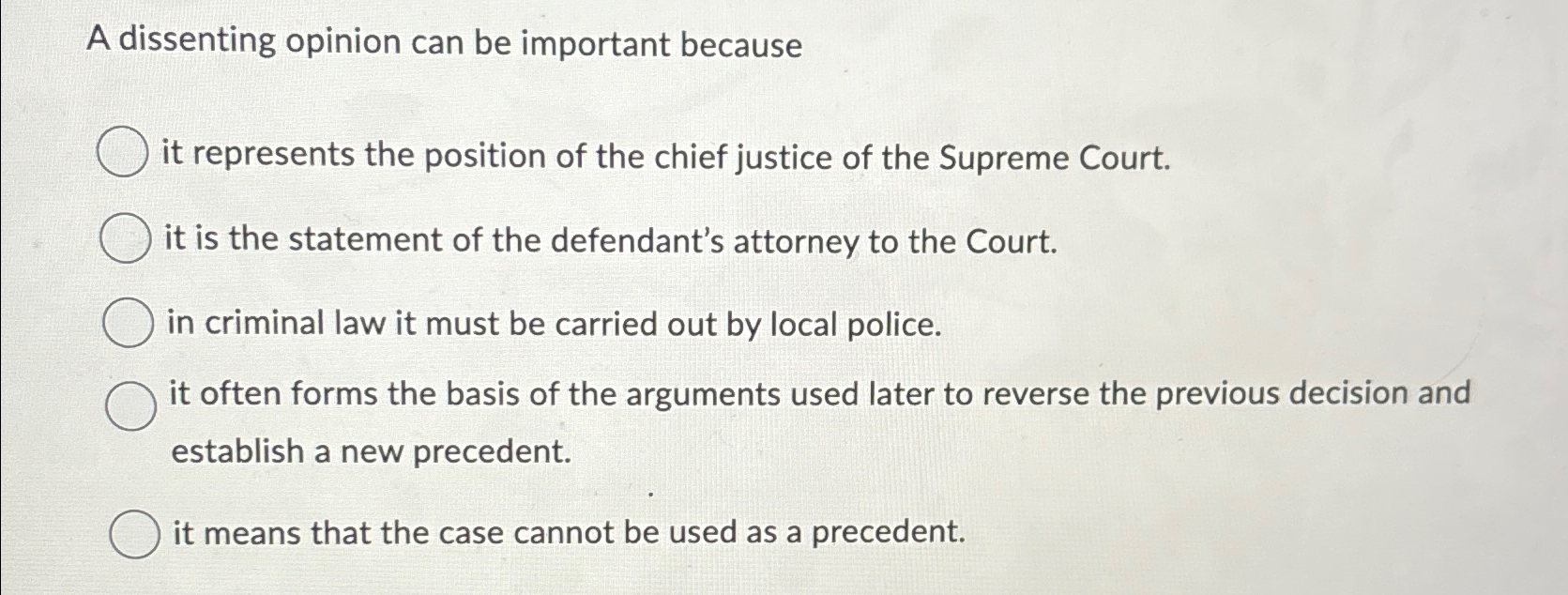  A dissenting opinion can be important because it represents the position