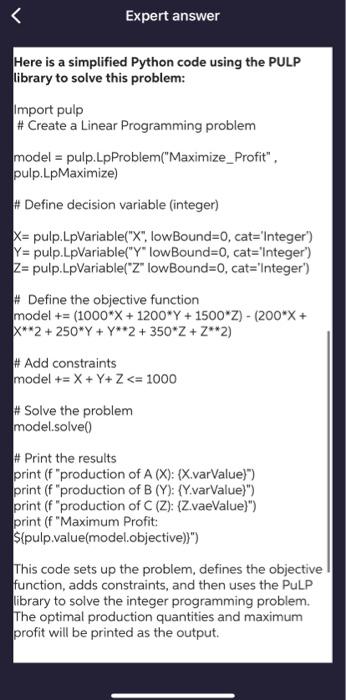 with shown formula. thank you print (f "production of C (Z): (Z.vaeValue)")