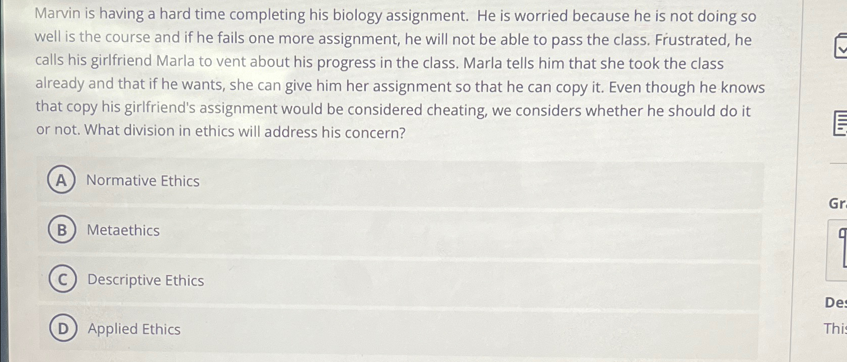  Marvin is having a hard time completing his biology assignment. He